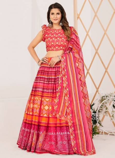 Pink Colour Trendy Floral Rajwadi Patola Exclusive Wear Printed Lehenga Collection 1003